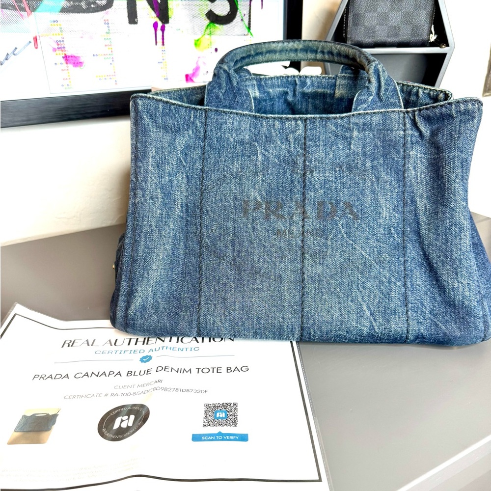 Prada Canapa Denim Large Tote